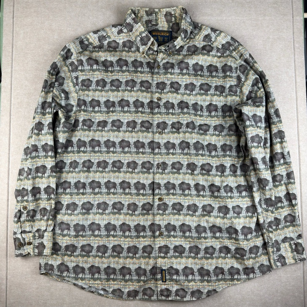 Vintage Woolrich Buffalo Print Shirt XL Mens Outdoor Camp Western Wildlife Top
